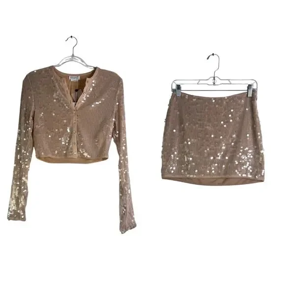 NWT Lovers + Friends X MAGGIE MACDONALD Matching Set Nadia Cardigan Mini Skirt S